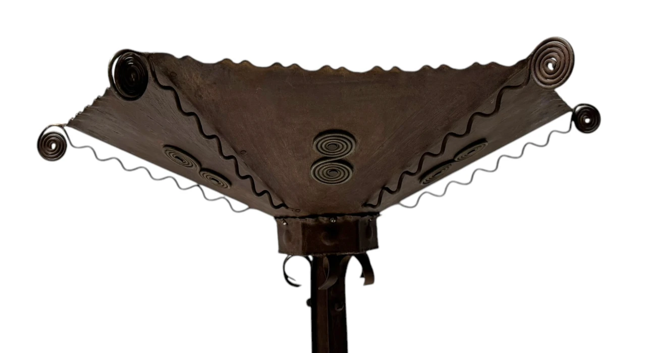 Art Deco Patinated Wrought Iron Floor Lamp, 1930s